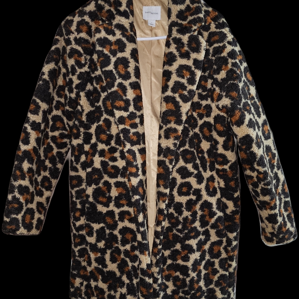 Daily Ritual Leopard Print Teddy Jacket
